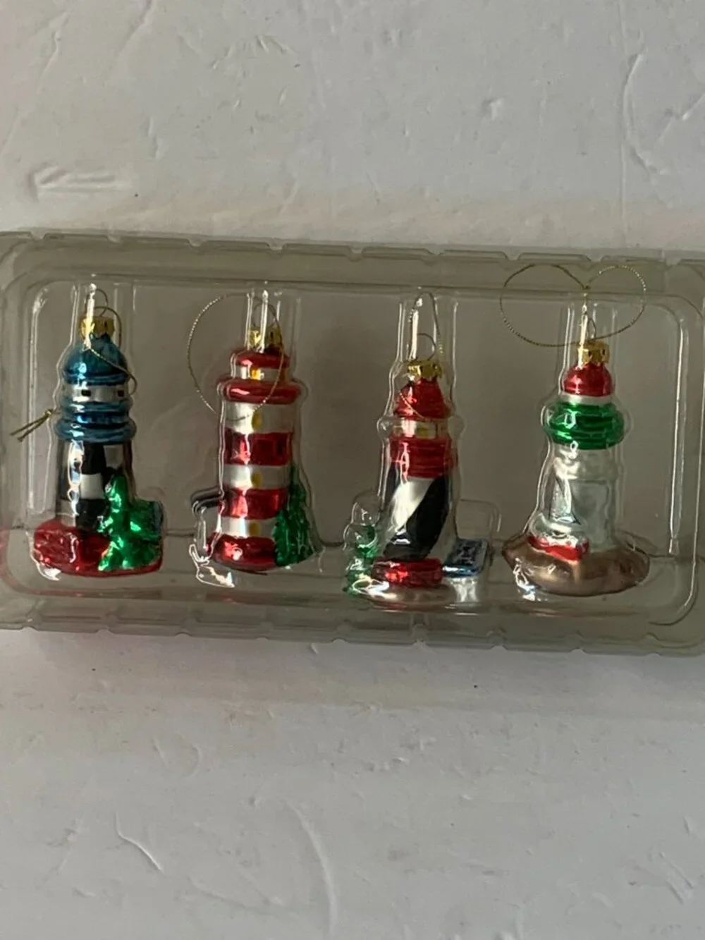 VINTAGE KURT ADLER MERCURY HAND PAINTED GLASS BLOWN LIGHTHOUSES SET OF 4
